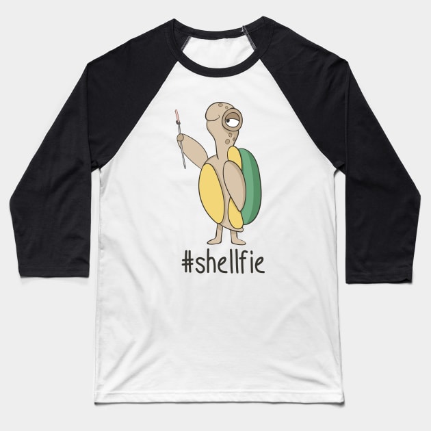 # Shellfie, Turtle Taking A Selfie Baseball T-Shirt by Dreamy Panda Designs